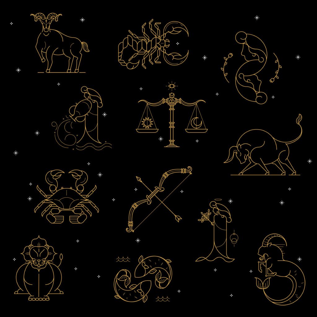 gold zodiac sign set on a black background vector