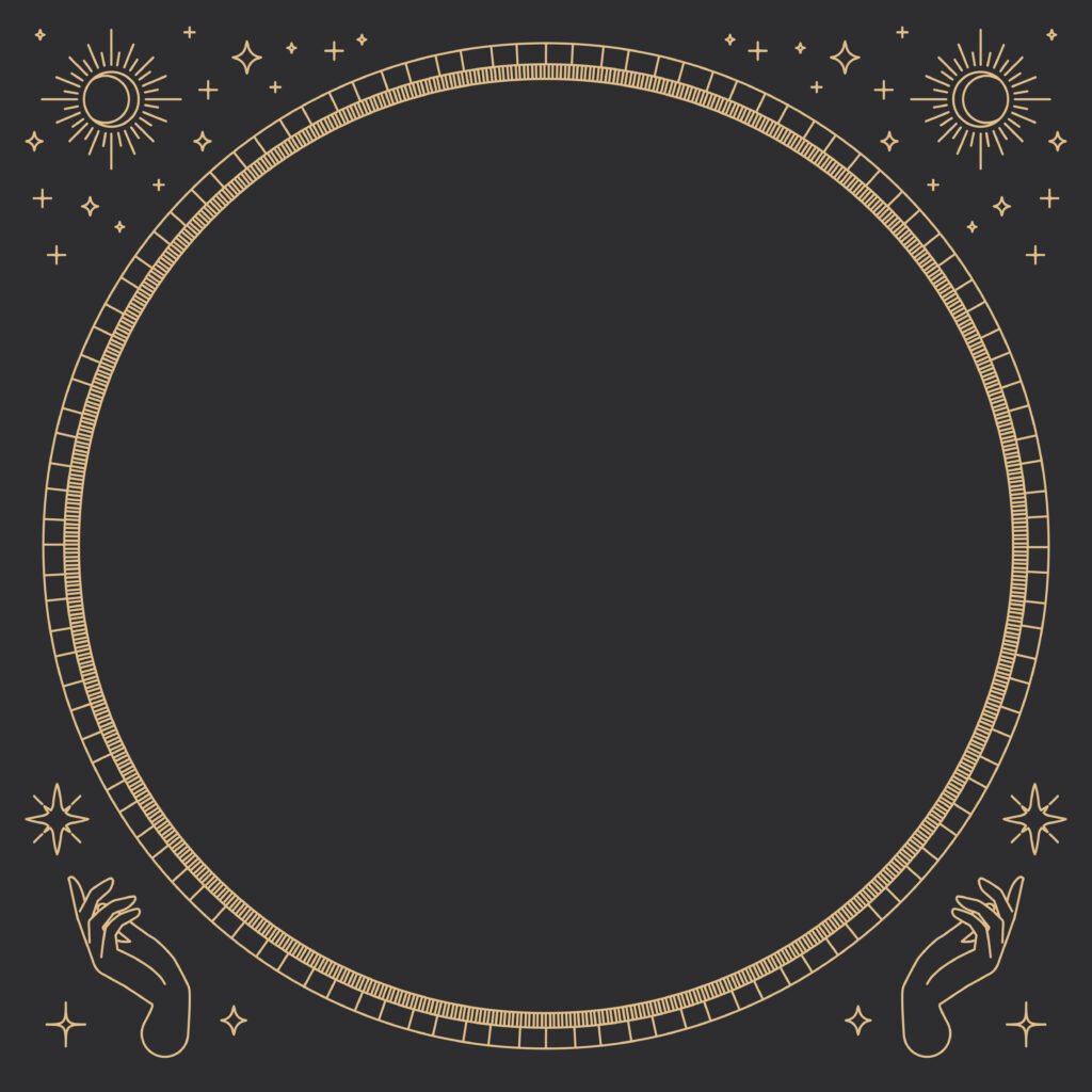 two open hands vector round frame linear style on black background